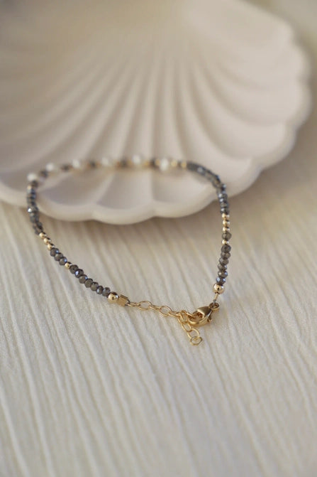 Gold Filled Smoky Crystal and Pearl Bracelet