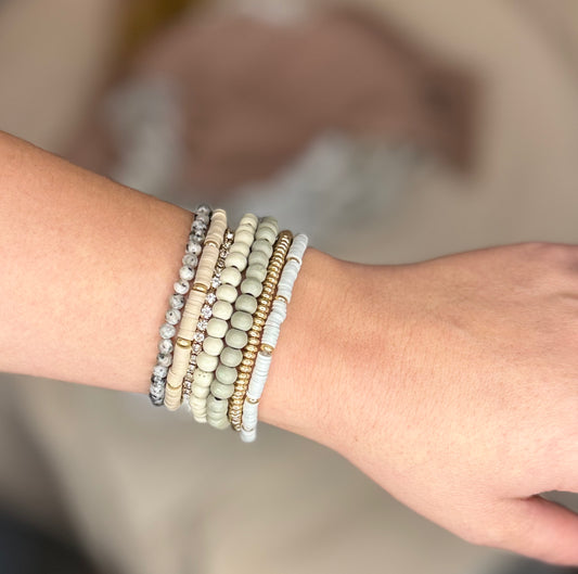 Beaded Bracelets Stack of 7 in Grey Tones